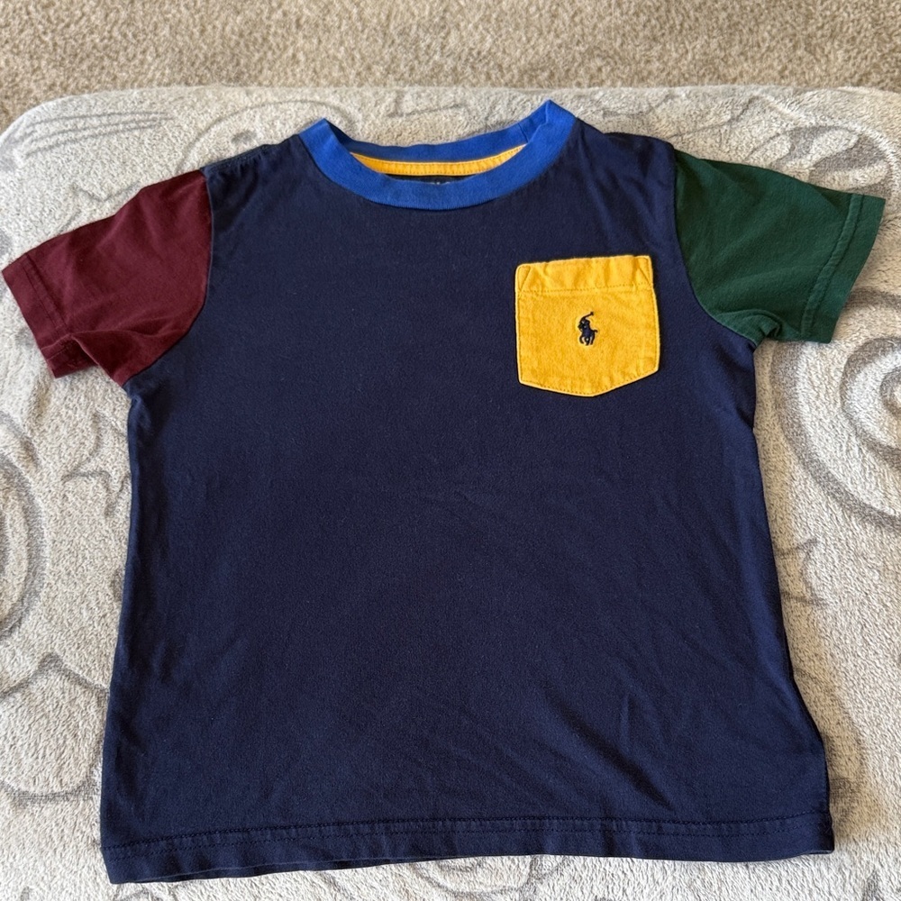 Polo by Ralph Lauren Navy Colorblock Short-Sleeve Tee with Yellow Pocket